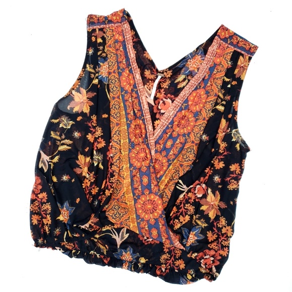 Free People Tops - Free People Orange Black Boho Cross Front Top